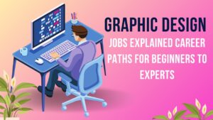 Illustration of a graphic designer working at a desk with computer, showcasing career paths in graphic design.