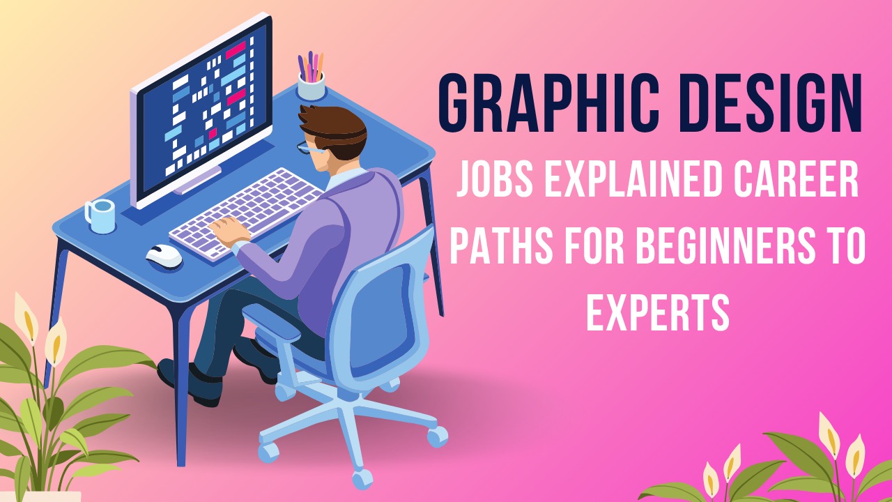 Illustration of a graphic designer working at a desk with computer, showcasing career paths in graphic design.